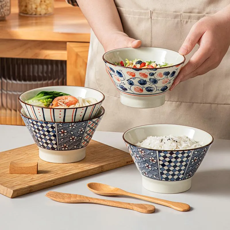 그릇 5 인치 세라믹 그릇 레트로 일본어 유리 색상 가정용 가구 실용 수프 그물 레드 인스 과일 샐러드라면 식탁기