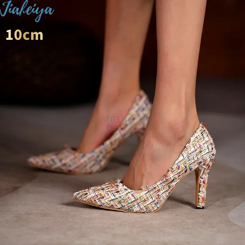 Dress Shoes Luxury Brand Woman Shoe Women Heels Wedding Bride Spring Pumps Designer Super High 8cm-up Costume Tweed Fashion 221027