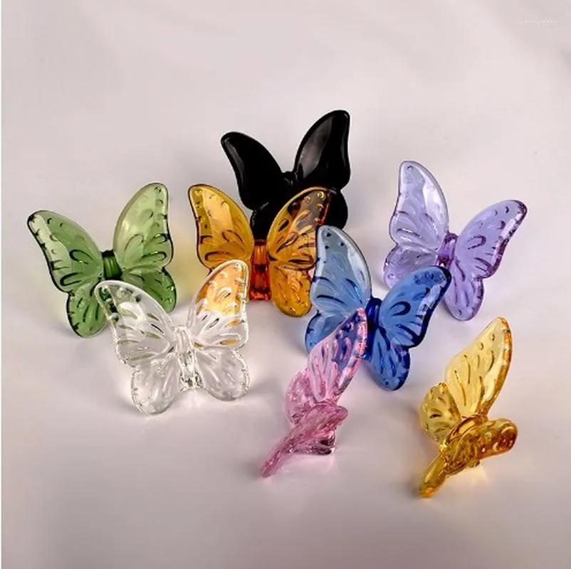 Decorative Figurines Colored Glaze Crystal Butterfly Ornaments Home Decoration Crafts Holiday Party Gifts