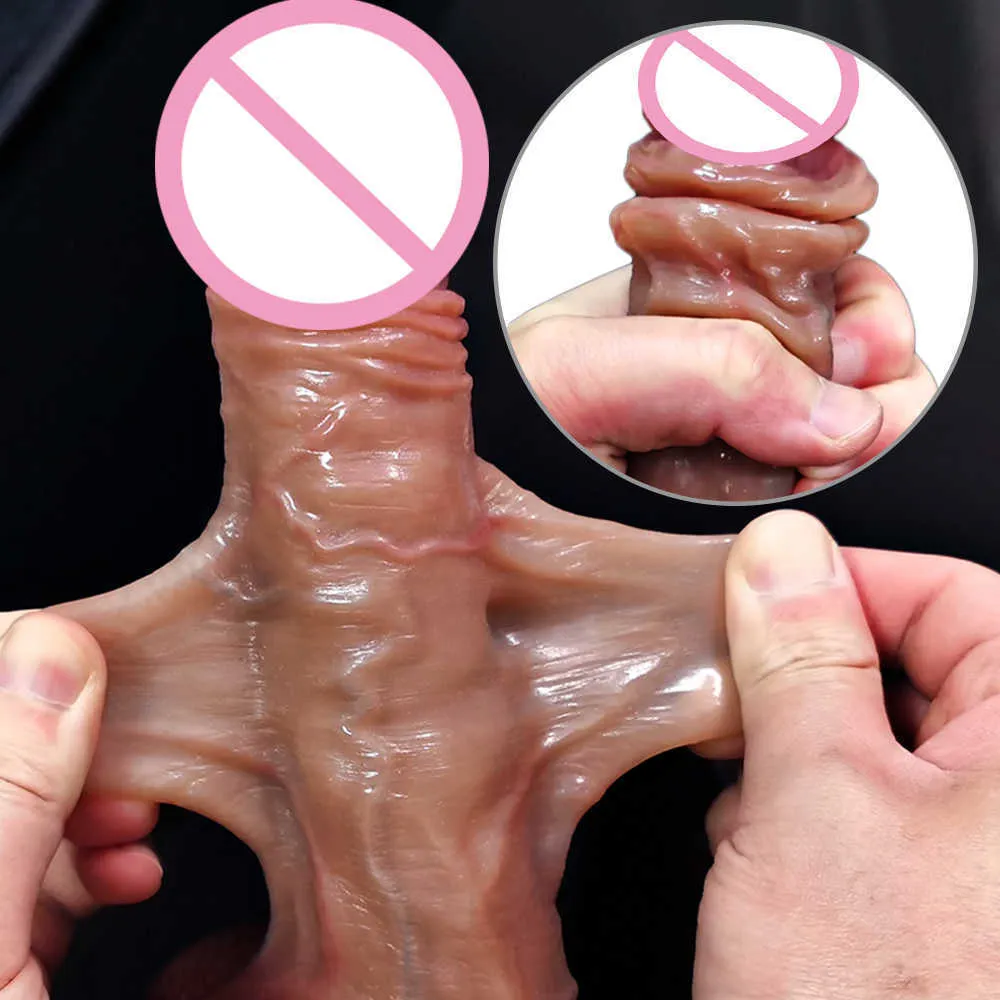 Skönhetsartiklar kvinnlig onani glidande förhud simulering dildo realistisk s g spot stimulerar mjuk silikon penis enorm stor