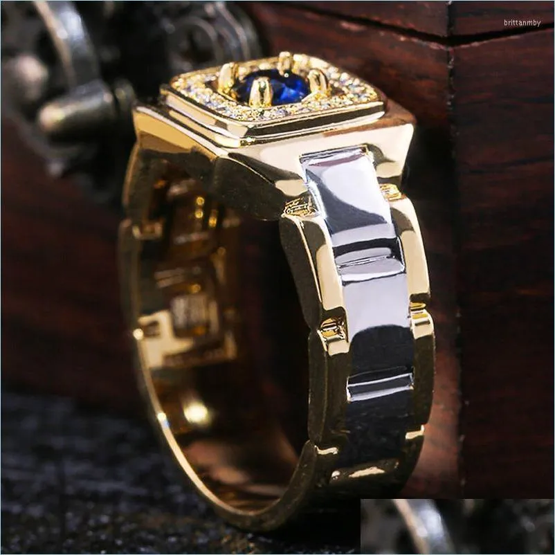Anillos de racimo Anillos de racimo Huitan Party Men Reloj creativo en forma de diseño de dos tonos para anillo de bodas con tamaño 614 Joyería masculina Dhf4K completo