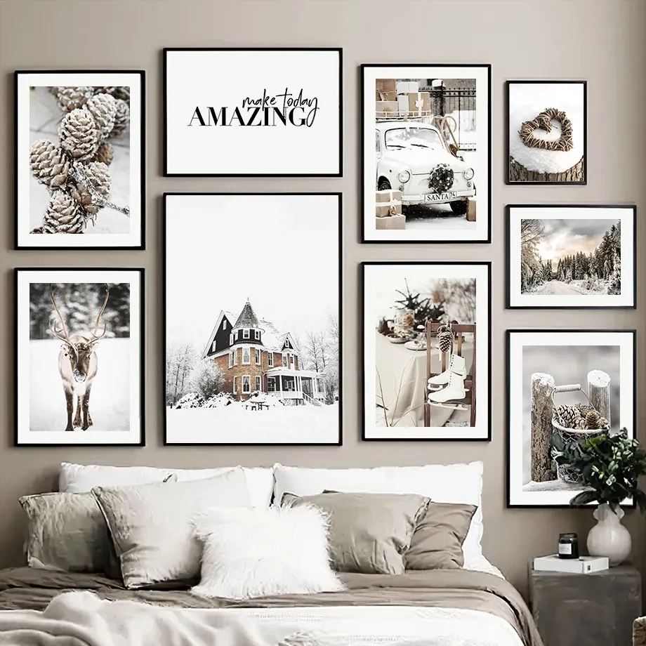 Leinwand Malerei Weihnachten Geschenk Elch Kiefer Herz Wand Kunst Poster Nordic Poster Und Drucke Wandbilder Für Wohnzimmer Dekoration rahmenlos