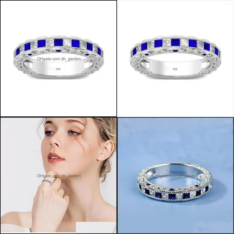 cluster rings real 925 sterling silver ring women undefined kpop blue sapphire with cubic zirconia gemstones fashion jewelry