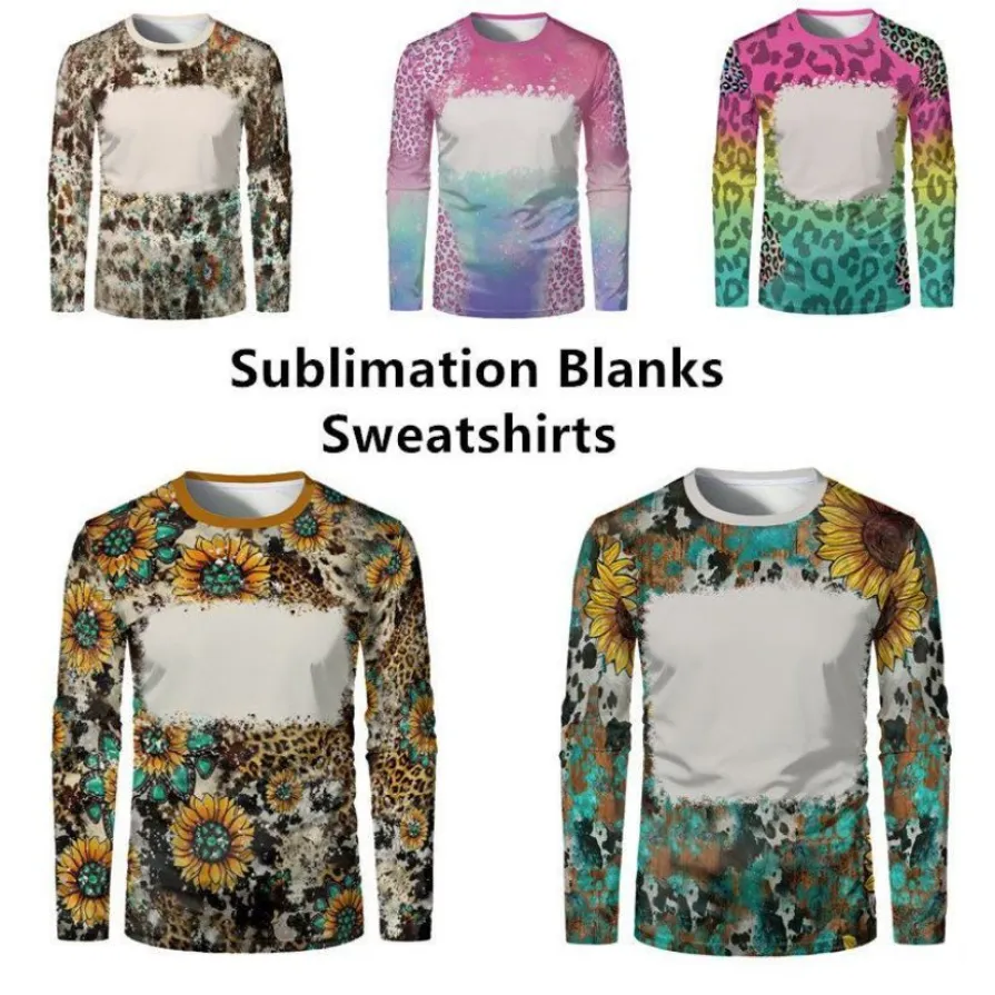 Fashion Sublimation T Shirt Blanks Spring Autumn Long Sleeve Tshirt Polyester Hoodies Faux Bleached Adult Kids for Custom Logo b1028