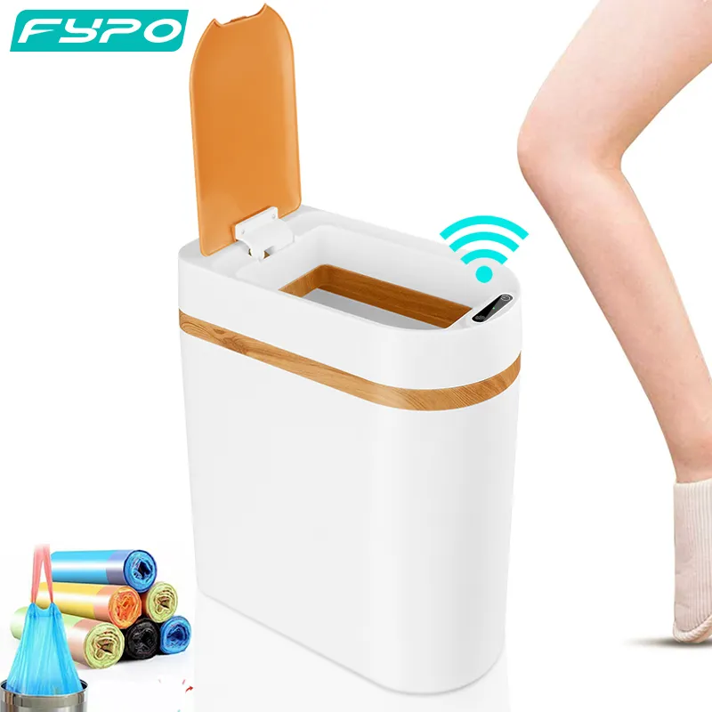 Waste Bins 10L Smart Trash Can Imitation Wood Touch Free Bathroom Automatic Sensor Kitchen Bucket 221027