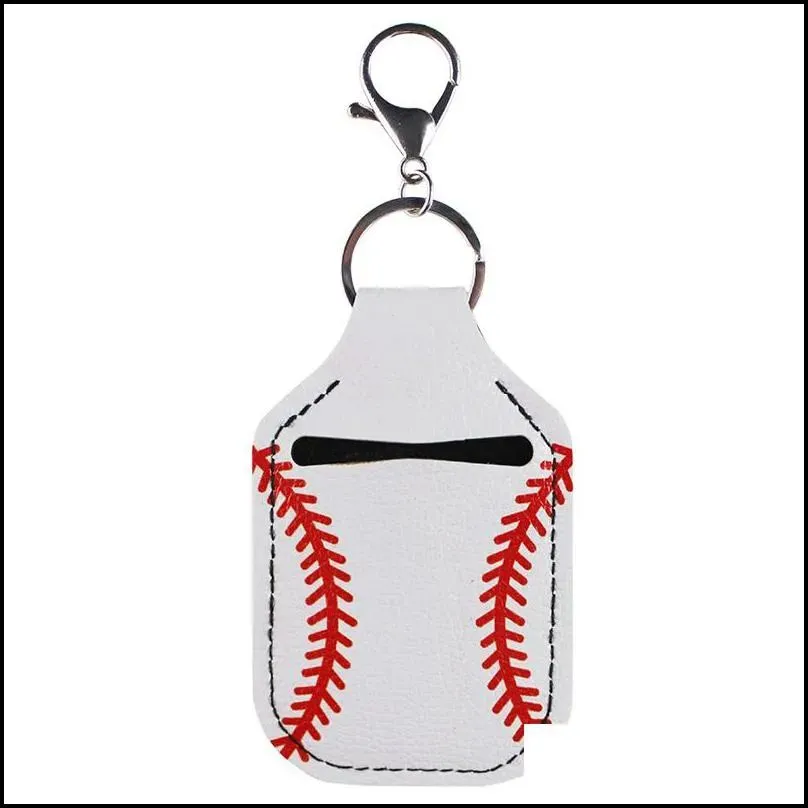 portable sanitizer holder keychains football basketball baseball ball sports leather keychain pendant bottle cover