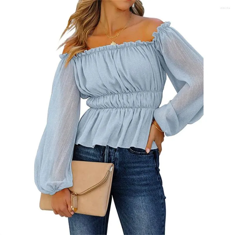 Dames blouses zomer elegant dames shirt chiffon solide tops mode lantaarn mouwen dame losse top casual blouse kleren