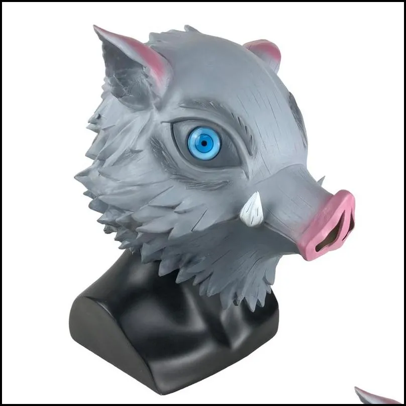 anime demon slayer hashibira inosuke mask cosplay wild boar pig latex masks helmet halloween party costume prop 220715