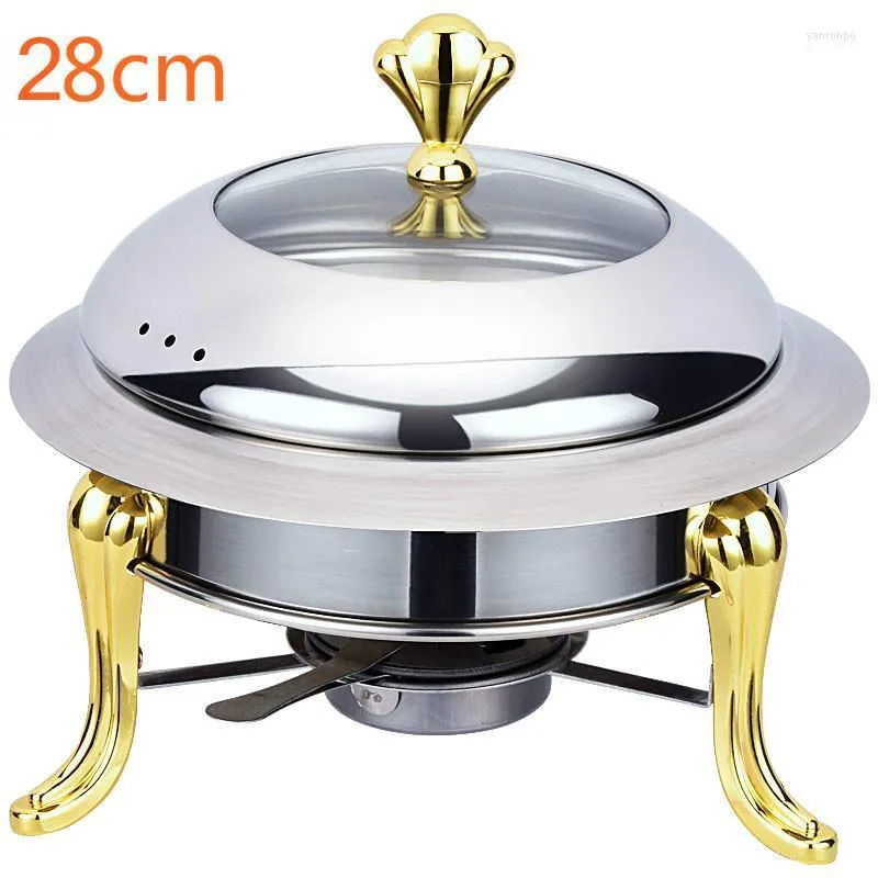 Grills Stainless Steel Pot Set Mini Holder Tempered Glass Lid 30cm Gold Silver Chafing Dish Buffet Pan Tray Warmer1