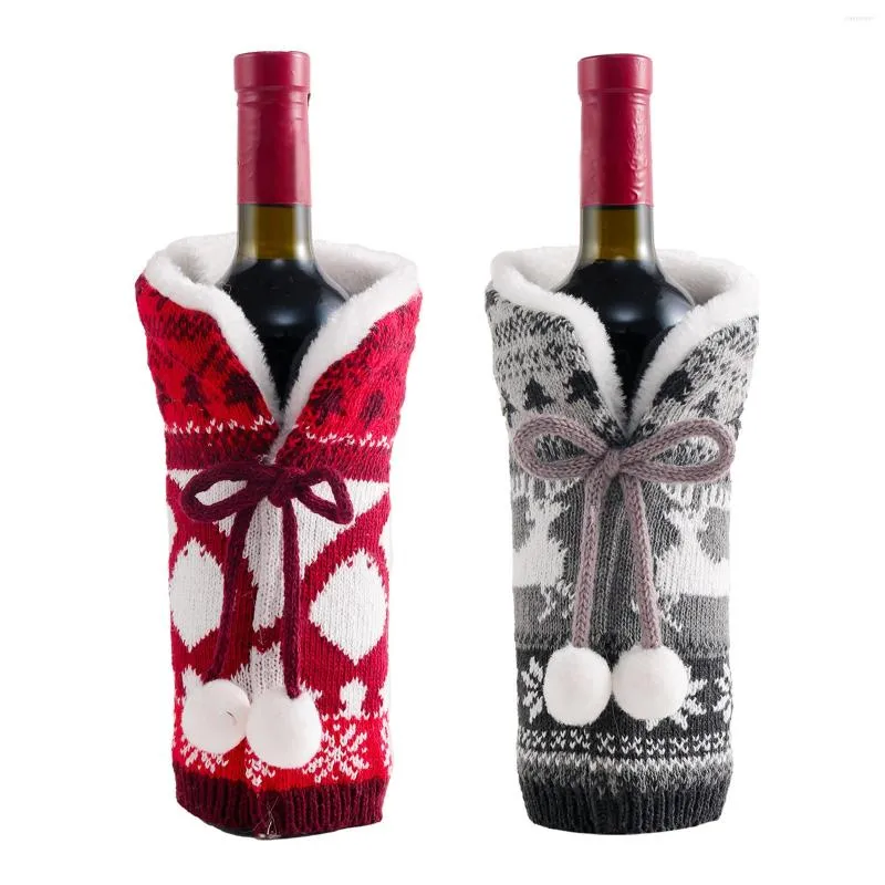 Decorações de Natal 1PCS Sweater Wine Bottle Capa Collar de festa de natal e conjuntos de vestidos de design de casaco de botão