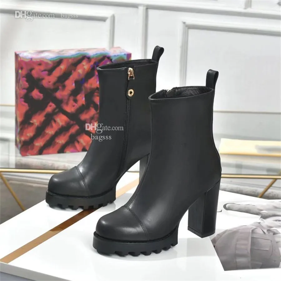 Designer feminino botas de salto alto moda Louiseidade Tornozelo Botas Mulher Plataforma Couro Inverno Viutão de Inverno Xfbbhdg