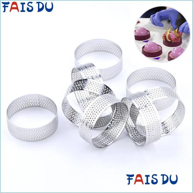 Bakvormen 4 6 pc's mini taart ring roestvrijstalen taartje mal kleine cirkel snijwarmtewarmtewarmtesistente geperforeerde cake mousse mal dhziq