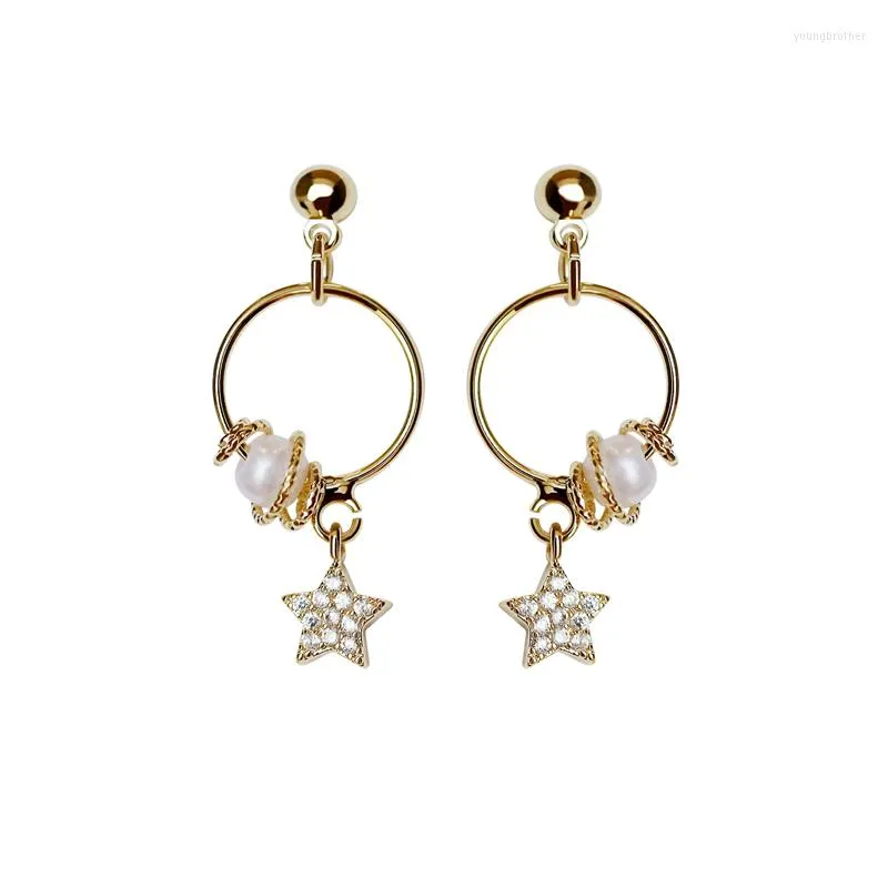 Backs Earrings Women Girls Clip On Pearls Gold Color Elegant Small Circle Shinny Rhinestone Star Clips Without Piercing