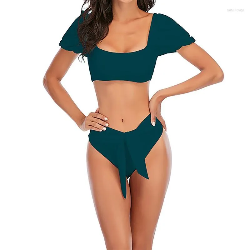 Costumi da bagno da donna Moda da donna Costume da bagno a maniche corte Donna 2 pezzi Vita alta Arrivo Bikini brasiliano retrò Set push up Tube Top