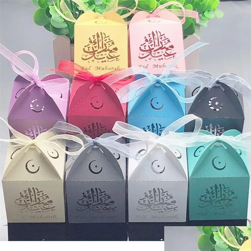 Wrap Prezent 50pcs Eid Mubarak Candy Box Ramadan Kareem Torba Prezentowa Torba DIY DIY Happy Alfitr Islam Dekoracja Dekoracja dostarcza 220427 Drop D Dhzx0