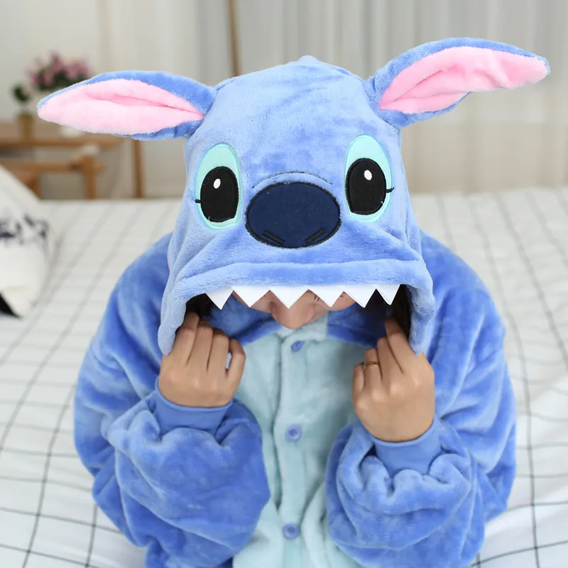 Kigurumi Stitch Adultos Animal Onesies Invierno Mujeres Pijama Mono Chico  Pareja Disfraz Cosplay Franela Dibujos animados Ropa de dormir Pijamas