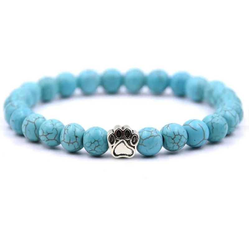 Pietre naturali Mala Bead Yoga Bracciale Dog Hand Paw 8mm Stretch Rope Bead Donna Uomo Bracciali