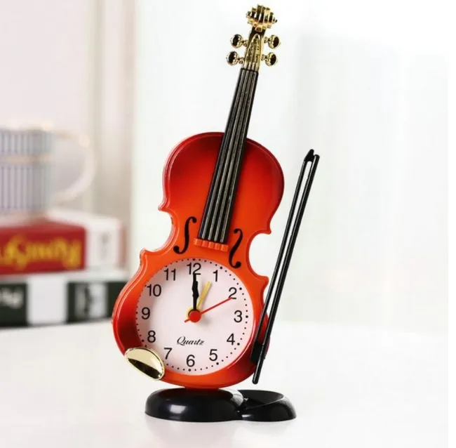 Simulation violin alarm clock creative instrument modeling Table Clocks living room ornaments desk clocks