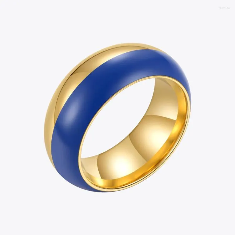 Cluster Rings Enfashion Aesthetic Chunky Blue for Women Gold Color Ring rostfritt stål Epoxy Fashion Jewelry Party Bague Femme R214143