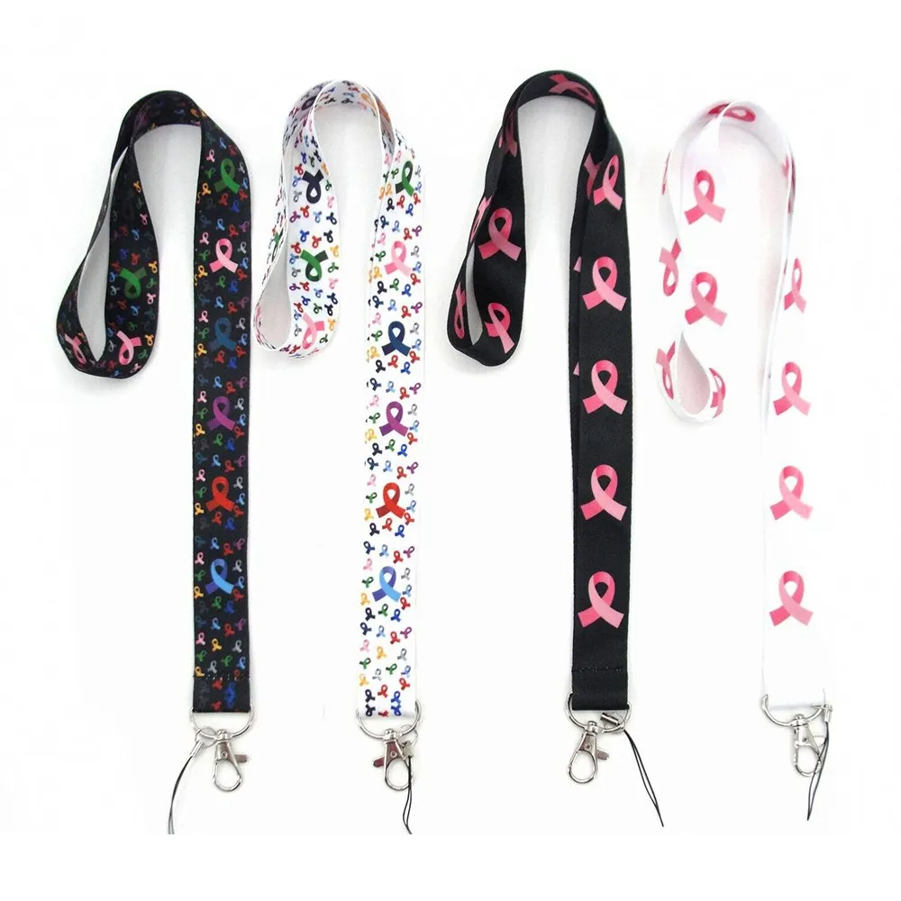 Breast Cancer Awareness Pink Ribbon Cell Phone Straps Neck Lanyard Keychain Fit Mobile Phone Camera ID Badge Holder Hang Rope Strap Keyring