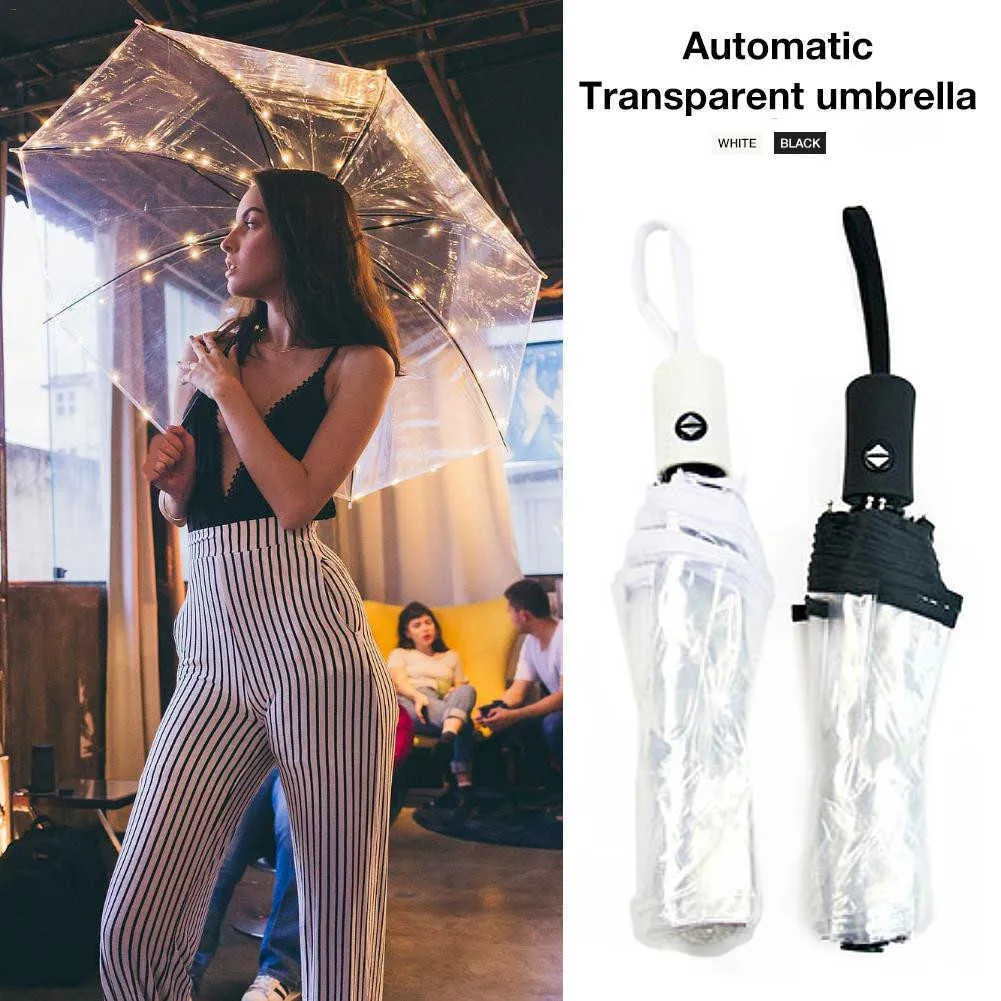 傘の透明な傘の女性自動風ドプルーフ傘自動折りたたみ式黒屋外旅行用品