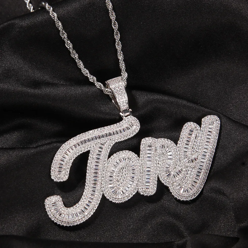 TopBling Hip Hop A-Z Collar con colgante de letras personalizadas Bling T Zircon Joyas chapadas en oro real de 18 quilates