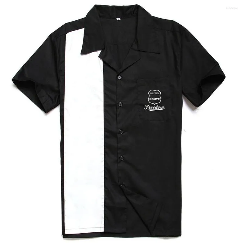Men's Casual Shirts Plus Size XXXL Black White Retro Bowling Shirt Custom Button Down Freedom Embroidered Patch Male Tops
