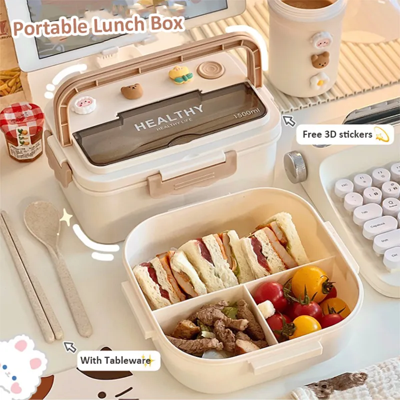 Caixas Bento Kawaii Almoço para meninas piquenique de plástico para crianças portáteis com compartimento de alimentos de microondas 221027