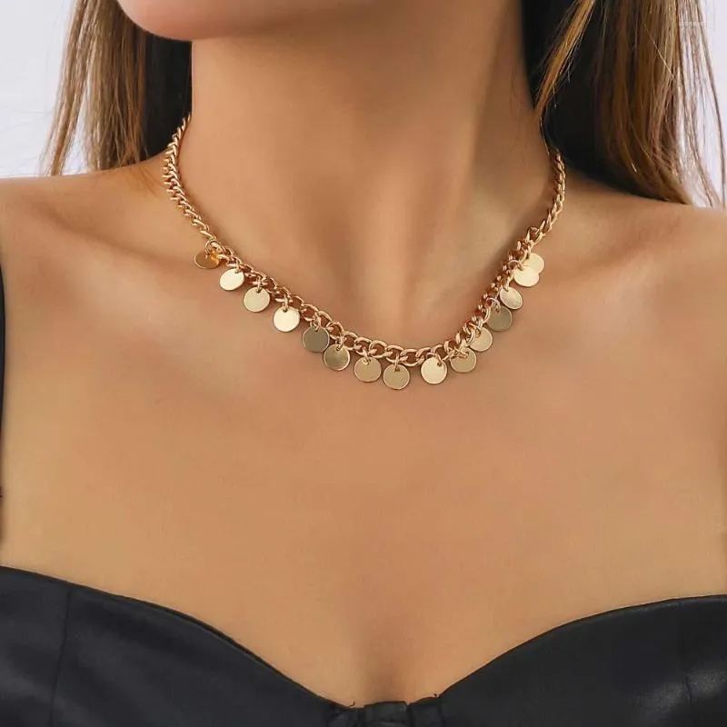 Cara de Moda Moda Metal Tassel Colar grossa de corrente para mulheres Bohemia redonda lantejoulas de colarinho pingente de colarinho de jóias Presente de joias