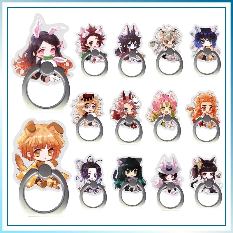 Cell Phone Accessories Creative Ring Mounts Holders Acrylic Finger Ring Buckle Bracket Mixed Anime Demon Slayer Kimetsu No Yaiba Kamado For iPhone 7 Plus Samsung