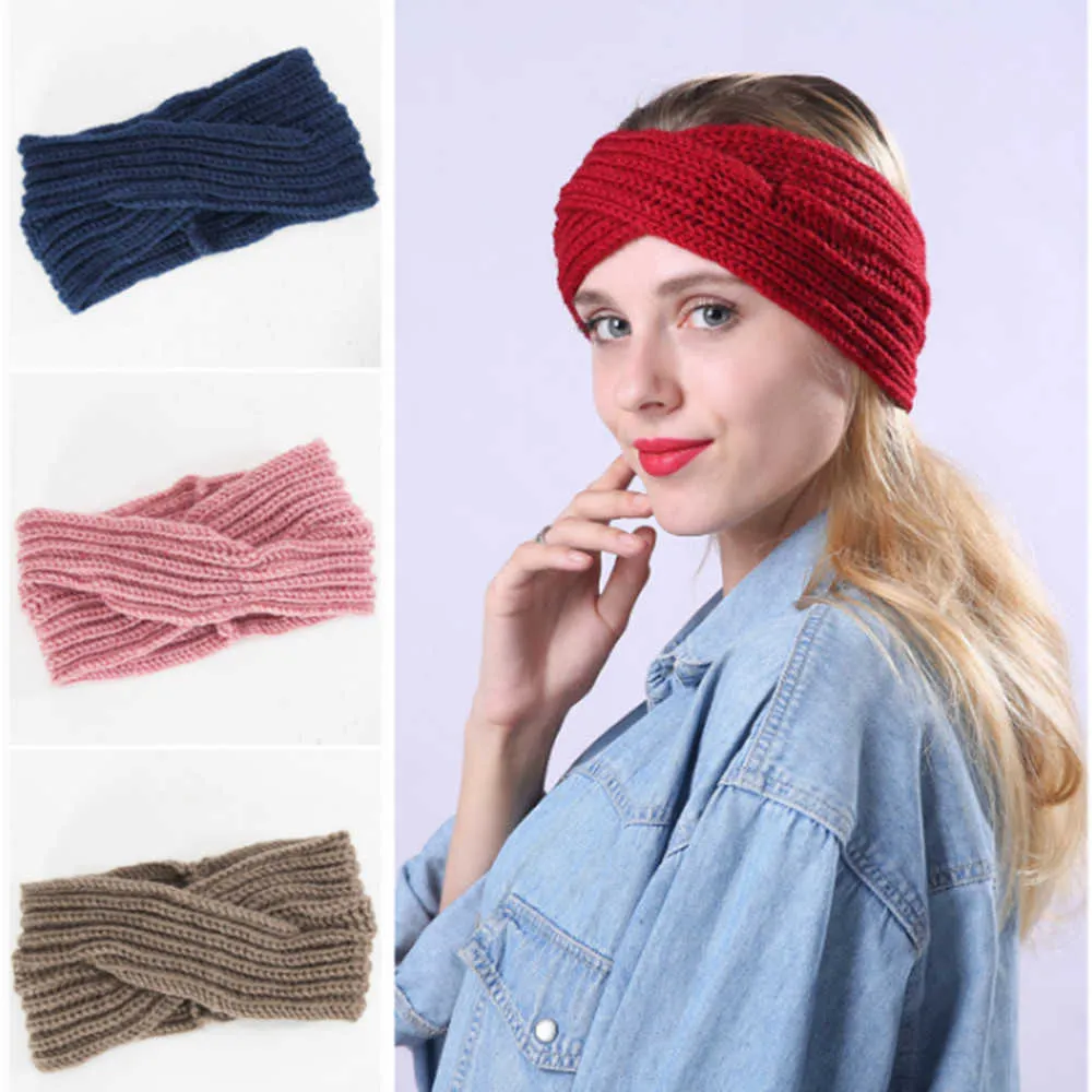 Yoga Hair Bands Women Knitted Cross Warm Headband Headwear Headwrap Sport Tulle Band H007 L221027