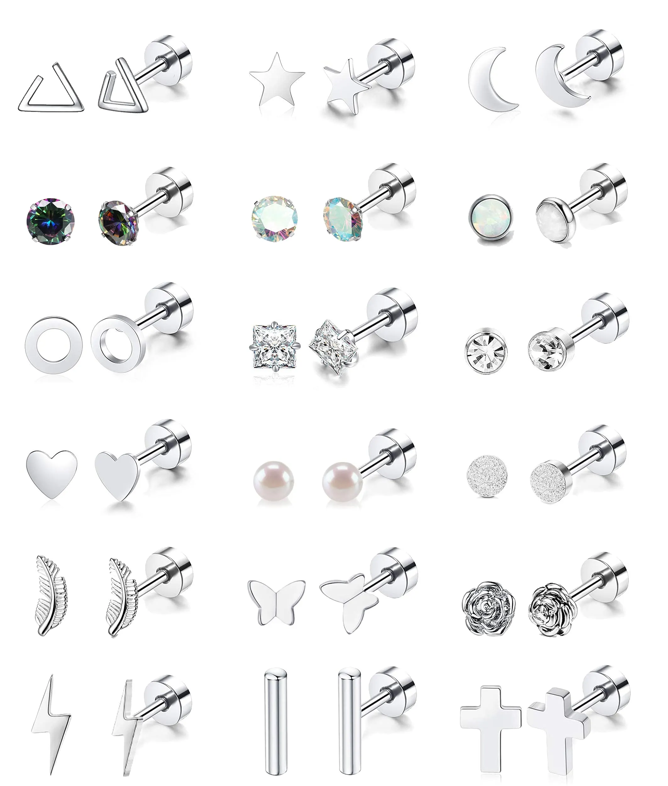 Andra rostfritt stål Studörhängen Set för kvinnor Män Star Moon Flower Heart Leaf Opal 20g Brosk Hypoallergenic Flatback Piercin Ammu3