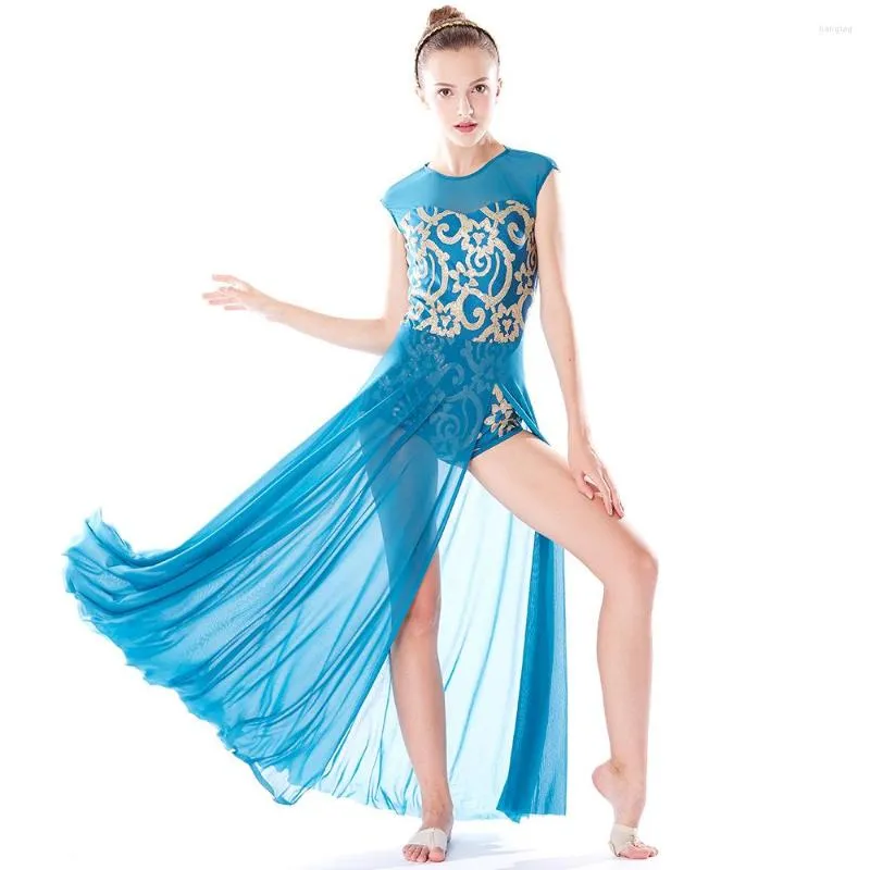 Vêtements de scène femmes robe ballerine Ballet Costumes de danse lyrique paillettes longue maille jupe Tutu filles vêtements de danse