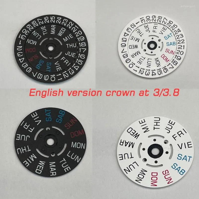 Kit di riparazione dell'orologio Corona versione inglese bianca nera a 3/3,8 data del giorno feriale Parti di ricambio per movimento NH36