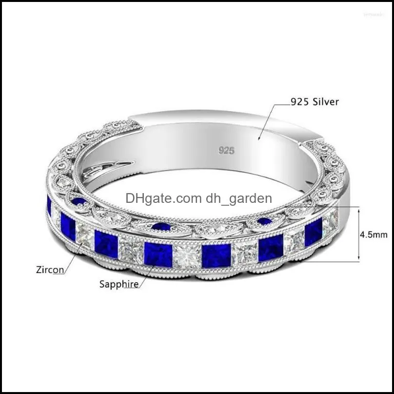 cluster rings real 925 sterling silver ring women undefined kpop blue sapphire with cubic zirconia gemstones fashion jewelry