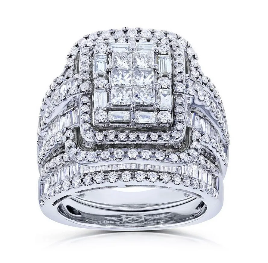 Eheringe Charme weiblicher weißer Kristall Stein Ring Set Luxus für Frauen Vintage Bridal Square Engagement