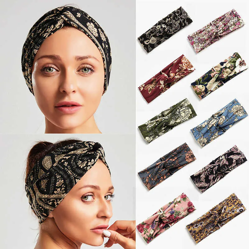 Fasce per capelli yoga Fascia elastica vintage per donna Cotone Bohian Stampa Fasce per capelli Tulband Head Wrap Sport Bandana Fasciatura Accessori per ragazze L221027