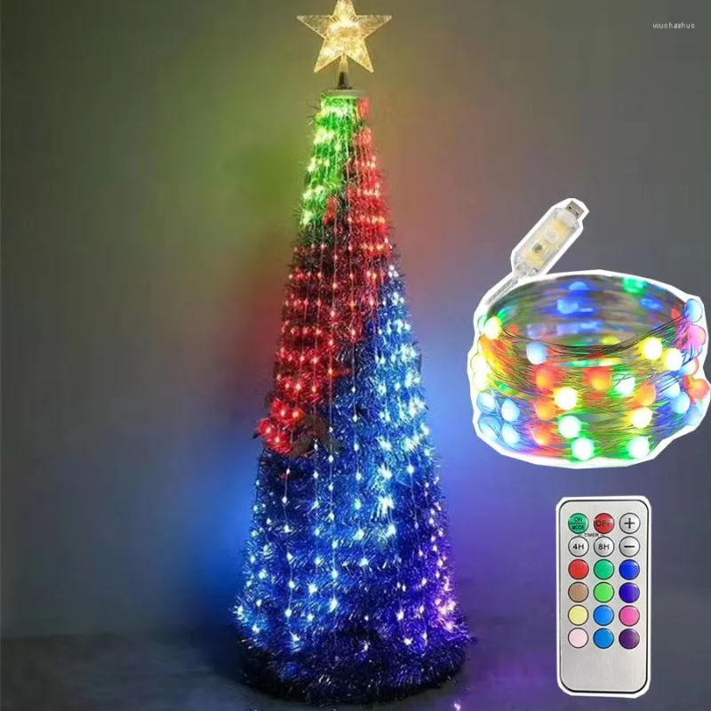 Strings 20M Smart RGB Arbre de Noël Fée Guirlande lumineuse Fil de cuivre LED String avec télécommande pour la décoration de fête de mariage à la maison