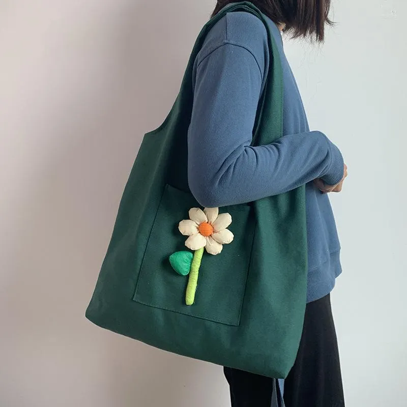 Abendtaschen Damen Canvas Einkaufstasche 2022 Trendy Flower Art Baumwolltuch Schulter Eco Handtasche Tote Wiederverwendbare Casual Shopper