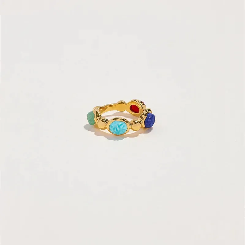 Ins French Niche Design ring Autumn New Color Stone Ring Retro Simple Personality Style All-Match Fashion Jewelry Gift