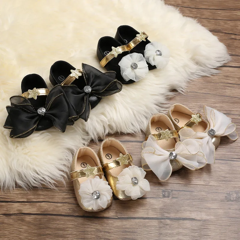 Newborn First Walkers Toddler Baby Girls Boys Shoes Crib Shoes 4 Style Bow Lace Princess Lovely 0-18M