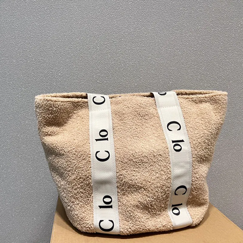 Evening Bags Large Capacity Pocket Wool Tote Shopping Bag Fashion Letters Winter Brand Handbag Women Shoulder Bags Magnetic Clasp Interior Zip Pocket