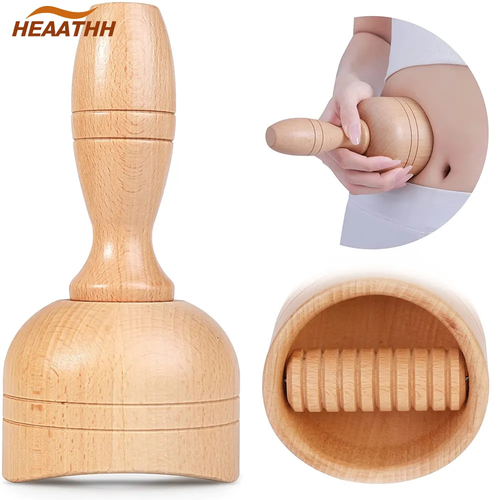 Ganzkörpermassagegerät, handgehaltener schwedischer Becher aus Holz mit Rolle, Therapie-Massagebecher aus Holz, Lymphdrainage, Anti-Cellulite-Muskelschmerzlinderung, 221027