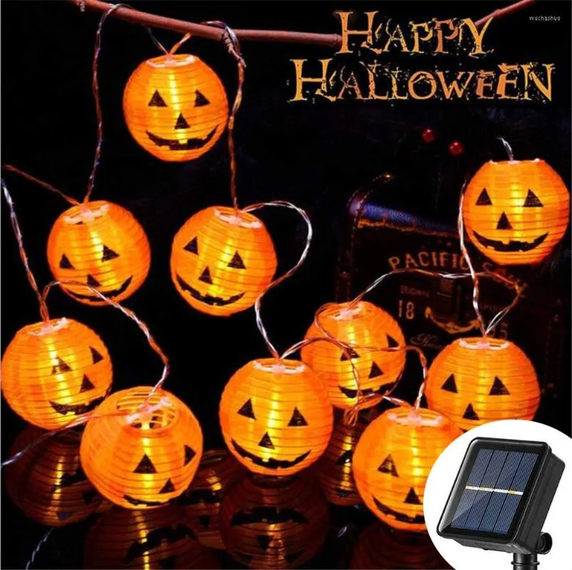 Cuerdas 10/20/30 LEDs Solar Halloween Calabaza Luces de cadena Impermeable Decoración al aire libre Hada Navidad Lámpara de linterna naranja