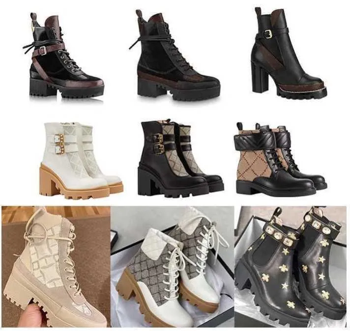 Designer de bota de bota feminina Luxury Martin Desert Boots Beige e Ebony 100% genuíno de couro acolchoado Botas de neve Lugar de borracha sola com caixa n ° 13