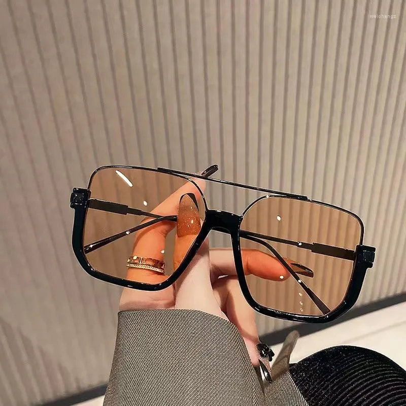 Sunglasses Mens Double Beam Large Frame Anti Blue-ray Retro Glasses Ins Lower Semi-rimless Square for Women