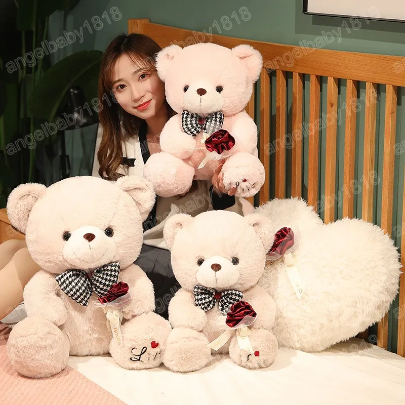 35/45 CM Kawaii ours en peluche poupées en peluche amour oreiller noeud papillon Rose ours Animal en peluche pour mariage décor cadeau pour Couple filles