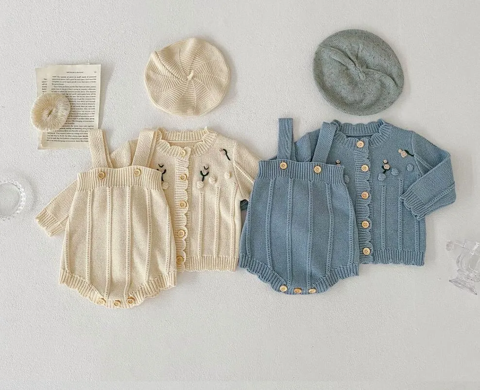 Cardigan Baby Girls 3M-2T INS avec une broderie de fleur pull en tricot et robeper 100% coton Boutique pour fille de printemps d'automne 86052