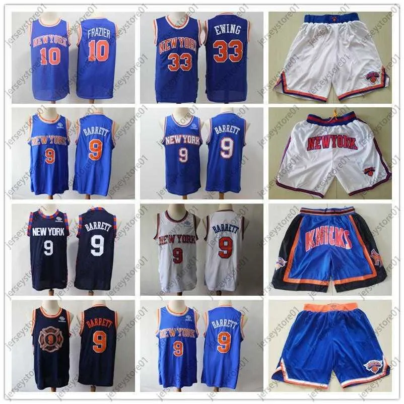 Mens Patrick 33 Ewing Walt 10 Frazier R.J. 9 Barrett Basketball Shorts Basketball Jerseys blue white