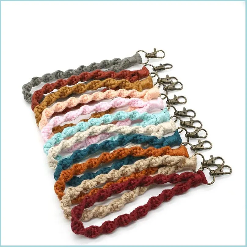 Chaveiros Lanyards Bolsa Boho Acessórios Rame Wristlet Chaveiros Alça de pulso Correia Chaveiro Pulseira Cores Sortidas Rames Trançado Dhzgd